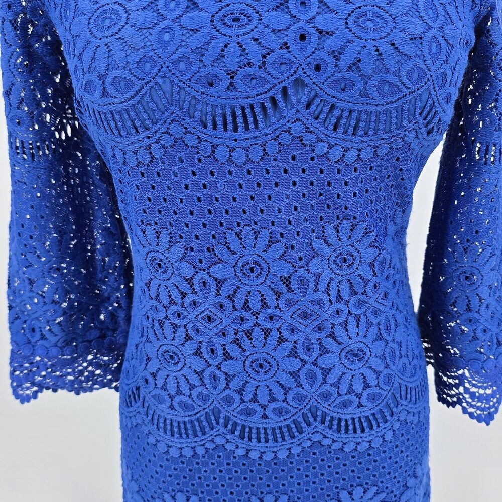Laundry by Shelli Segal Crochet Lined Midi Dress Blue Size 2 - Picture 4 of 7